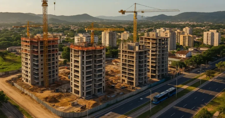 Canteiro de obras de imóveis na planta em Curicica