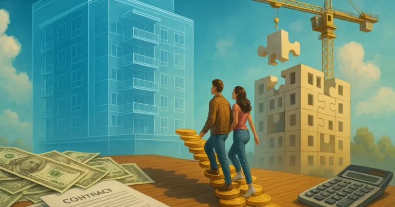 Casal no processo de pagamento de imóvel na planta