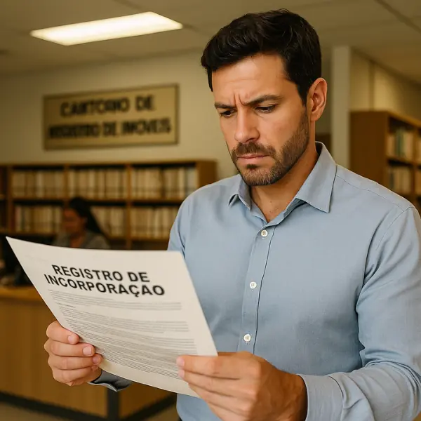 Homem verifica no cartório registro de incorporação